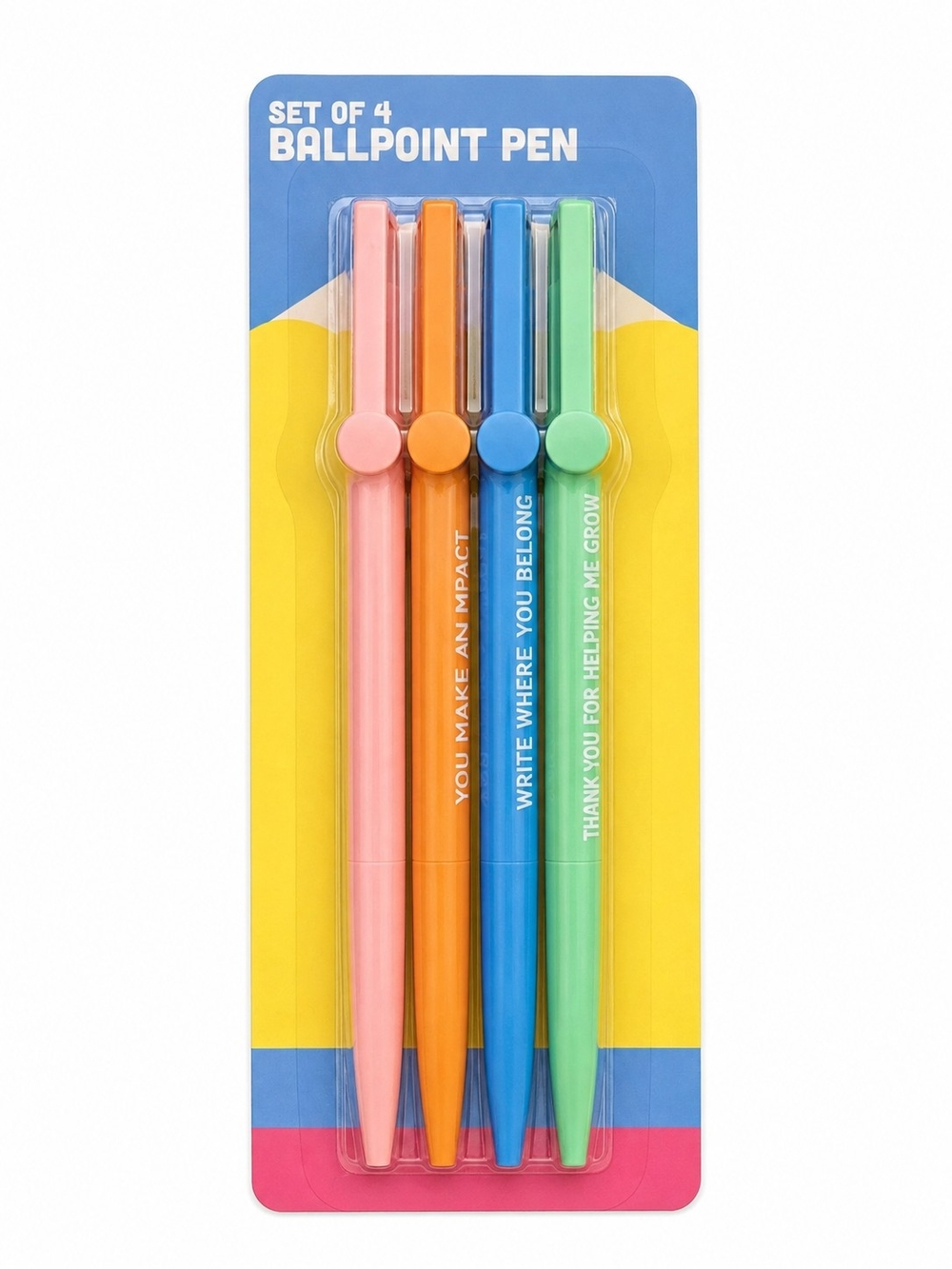 4PK. Pastel Ballpoint Pens Motivational Inspirational Quotes Colorful NEW